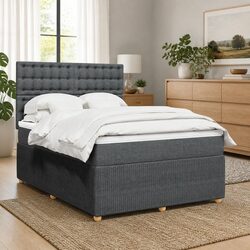 Double Box Spring Bed with Grey Pocket Mattress
