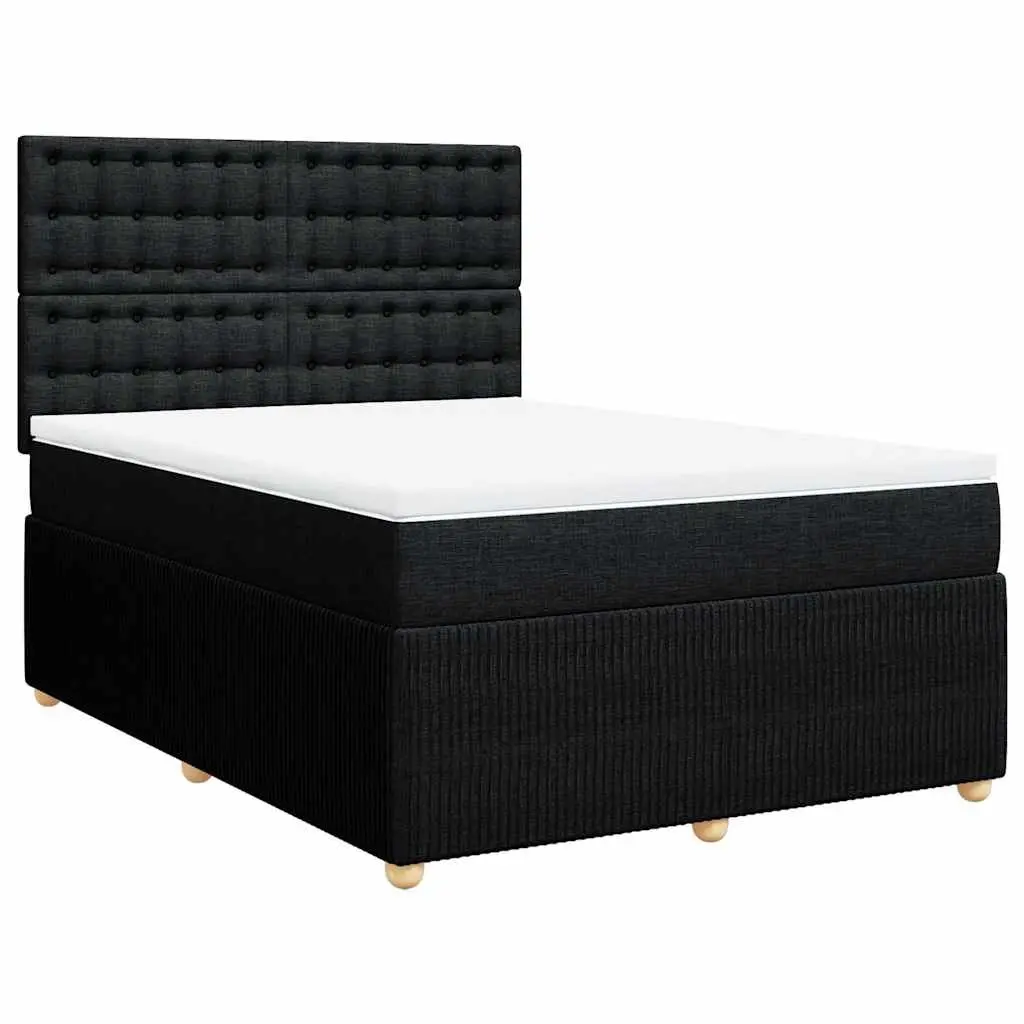 Double Box Spring Bed Pocket Spring Mattress Height Adjustable Headboard Black