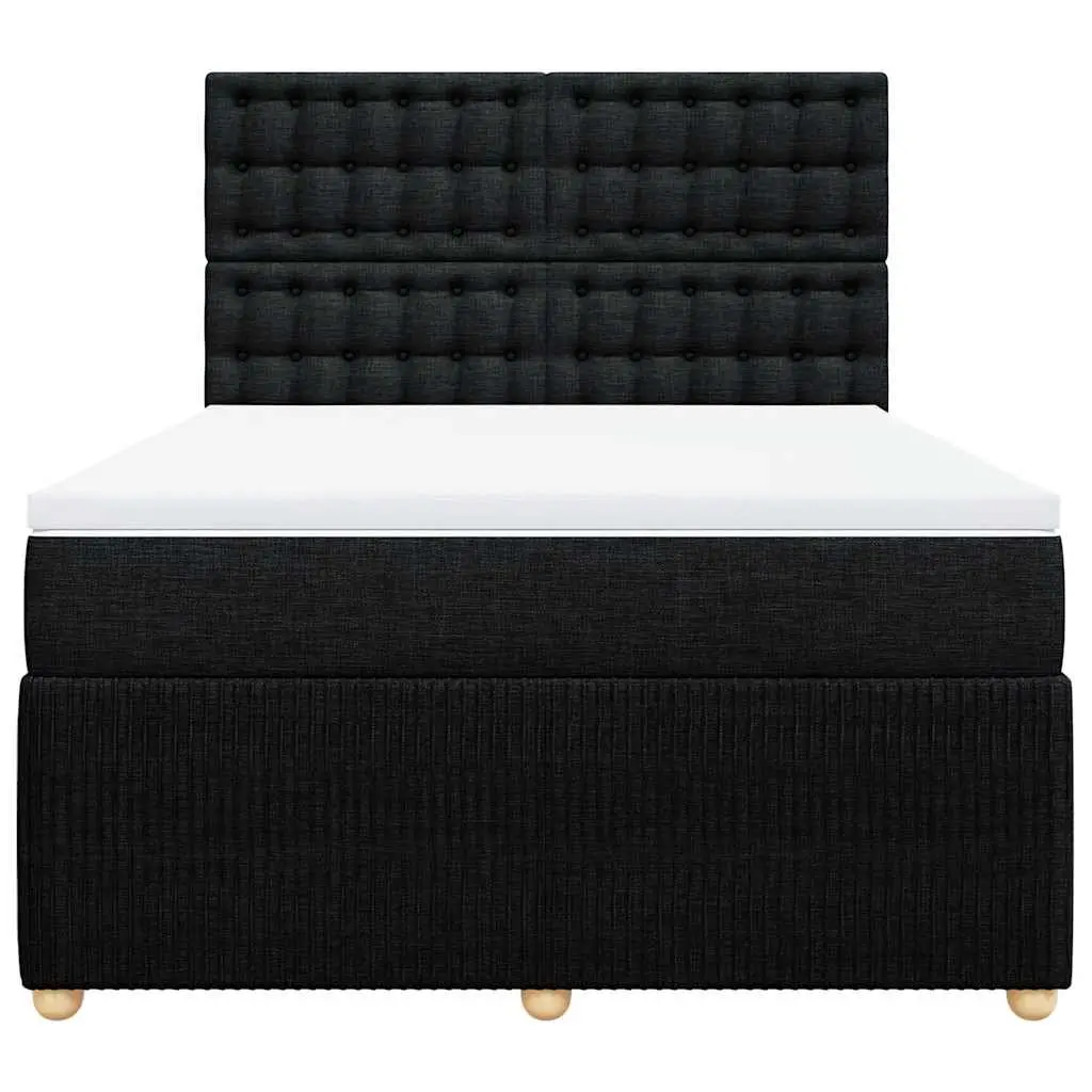 Double Box Spring Bed Pocket Spring Mattress Height Adjustable Headboard Black