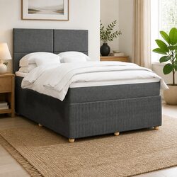 Grey Fabric Queen Box Spring Bed with Adjustable Mattress
