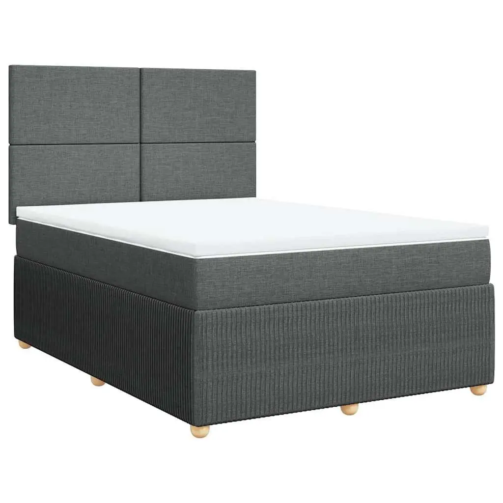 Queen Box Spring Bed Grey Fabric Adjustable Pocket Spring Mattress