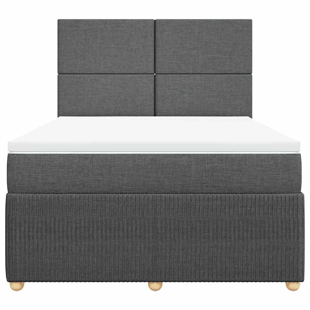 Queen Box Spring Bed Grey Fabric Adjustable Pocket Spring Mattress