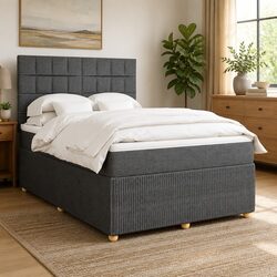 Queen Dark Grey Box Spring Bed with Adjustable Headboard