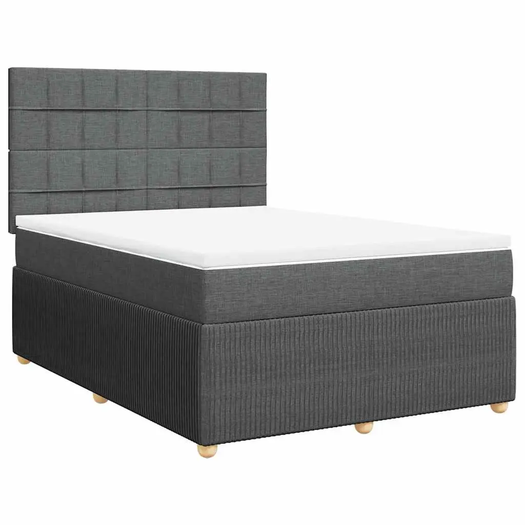 Queen Box Spring Bed Dark Grey Height-Adjustable Headboard Pocket Spring Mattress Polyester Fabric