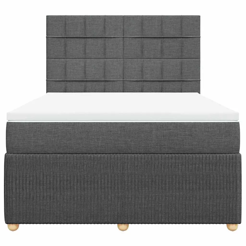 Queen Box Spring Bed Dark Grey Height-Adjustable Headboard Pocket Spring Mattress Polyester Fabric