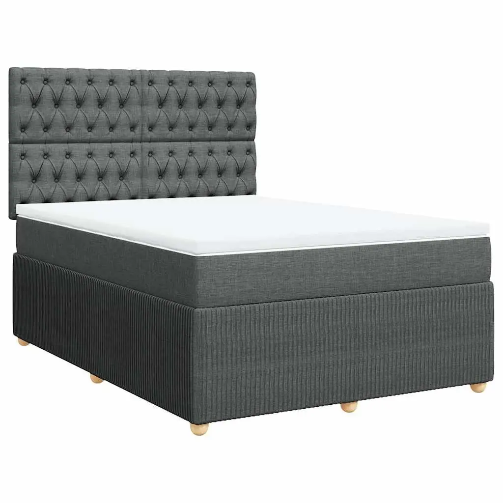 Queen Box Spring Bed Grey Height-Adjustable Headboard Pocket Spring Mattress