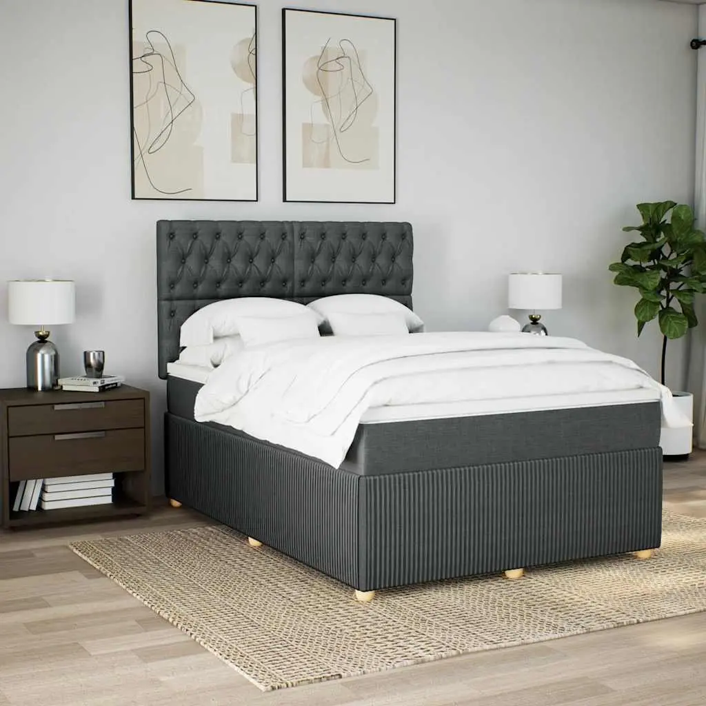 Queen Box Spring Bed Grey Height-Adjustable Headboard Pocket Spring Mattress