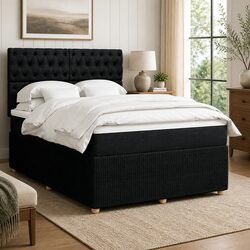 Queen Box Spring Bed with Pocket Spring Mattress and Adjustable Headboard
