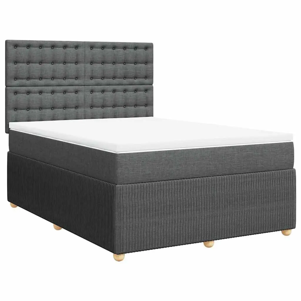 Queen Box Spring Bed Grey Fabric Adjustable Headboard Pocket Spring Mattress