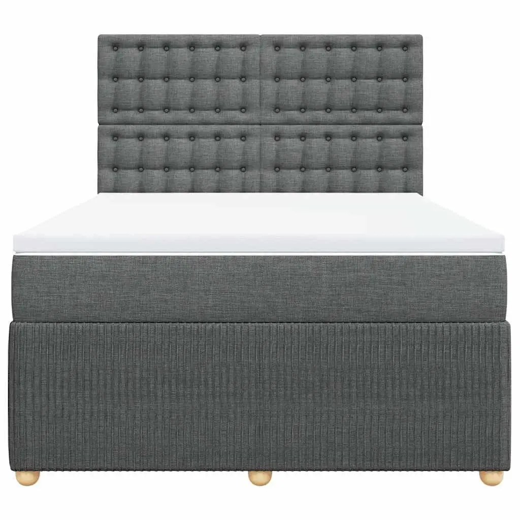 Queen Box Spring Bed Grey Fabric Adjustable Headboard Pocket Spring Mattress