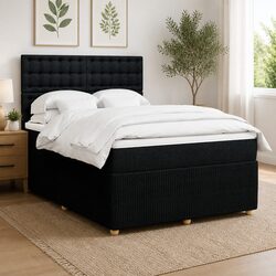 Queen Box Spring Bed with Adjustable Headboard in Black