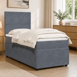 King Single Box Spring Bed with Velvet Headboard