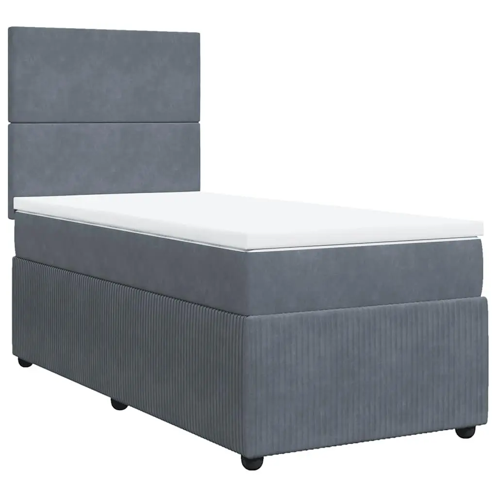 Box Spring Bed Grey Velvet King Single Pocket Spring Mattress Height Adjustable Headboard