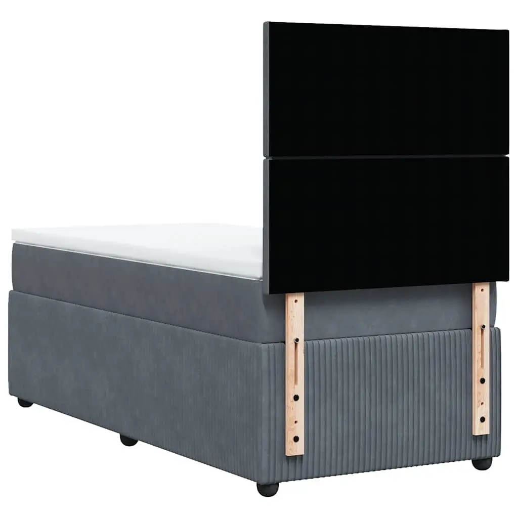 Box Spring Bed Grey Velvet King Single Pocket Spring Mattress Height Adjustable Headboard