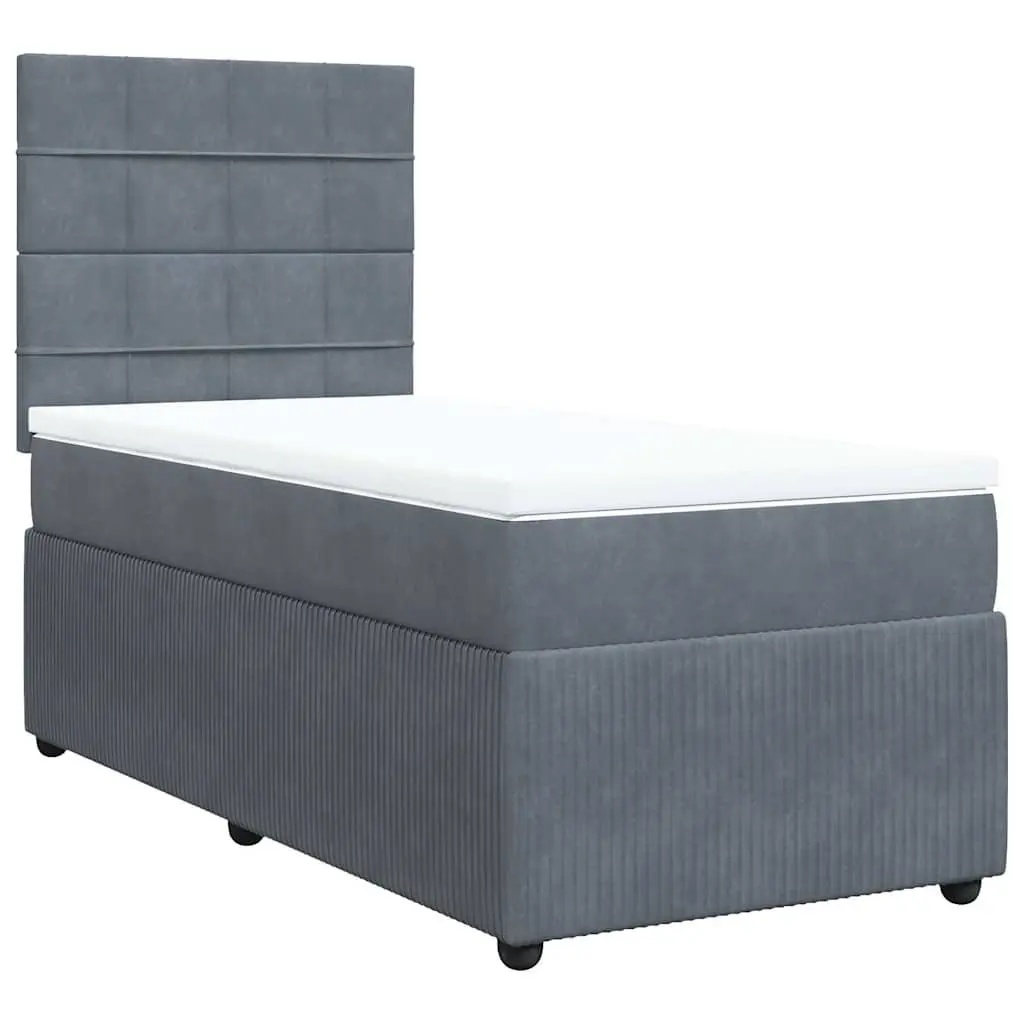 Box Spring Bed Grey Velvet King Single Pocket Spring Mattress Adjustable Headboard
