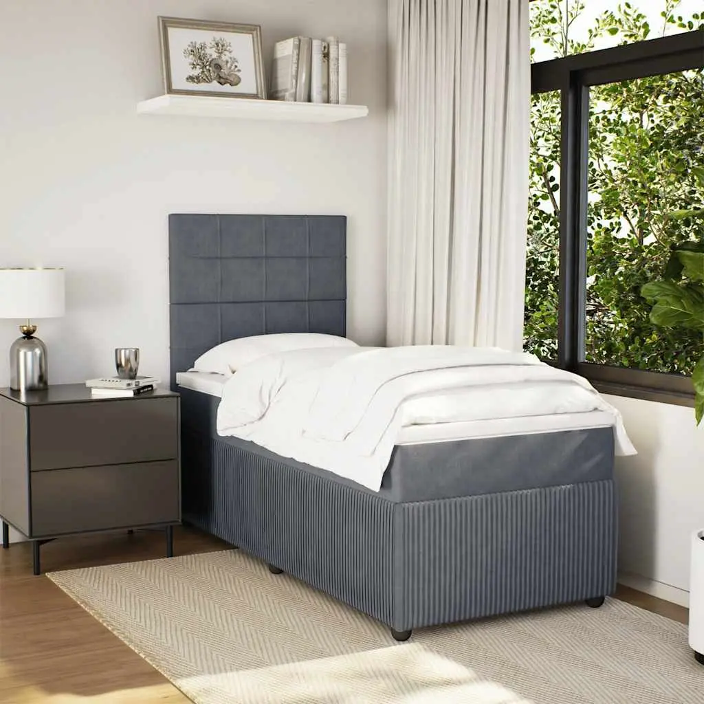 Box Spring Bed Grey Velvet King Single Pocket Spring Mattress Adjustable Headboard
