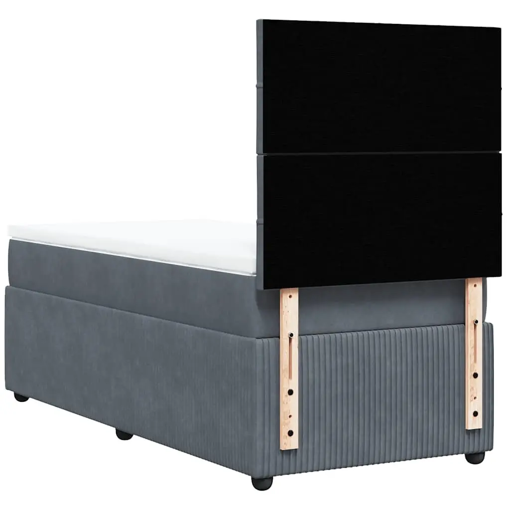 Box Spring Bed Grey Velvet King Single Pocket Spring Mattress Adjustable Headboard