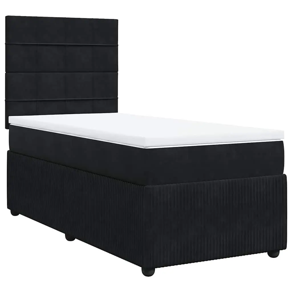 Box Spring Bed Black Velvet King Single Pocket Spring Mattress Adjustable Headboard
