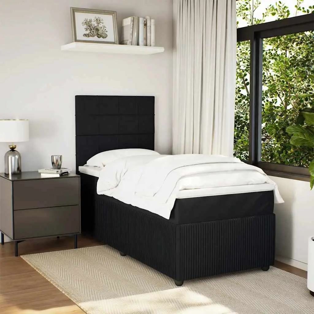 Box Spring Bed Black Velvet King Single Pocket Spring Mattress Adjustable Headboard