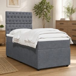 King Single Box Spring Bed with Grey Velvet Mattress