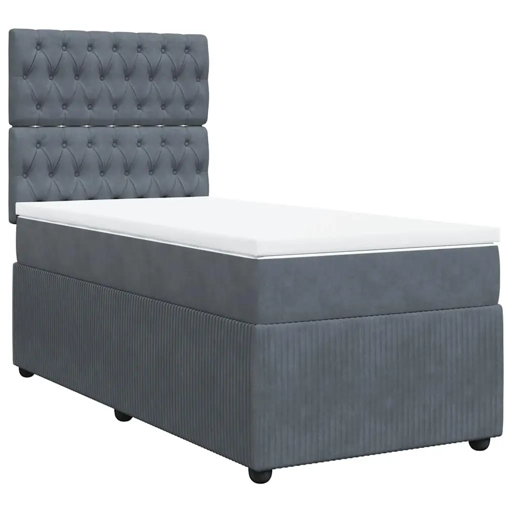 Box Spring Bed Grey Velvet King Single with Pocket Mattress and Adjustable Headboard