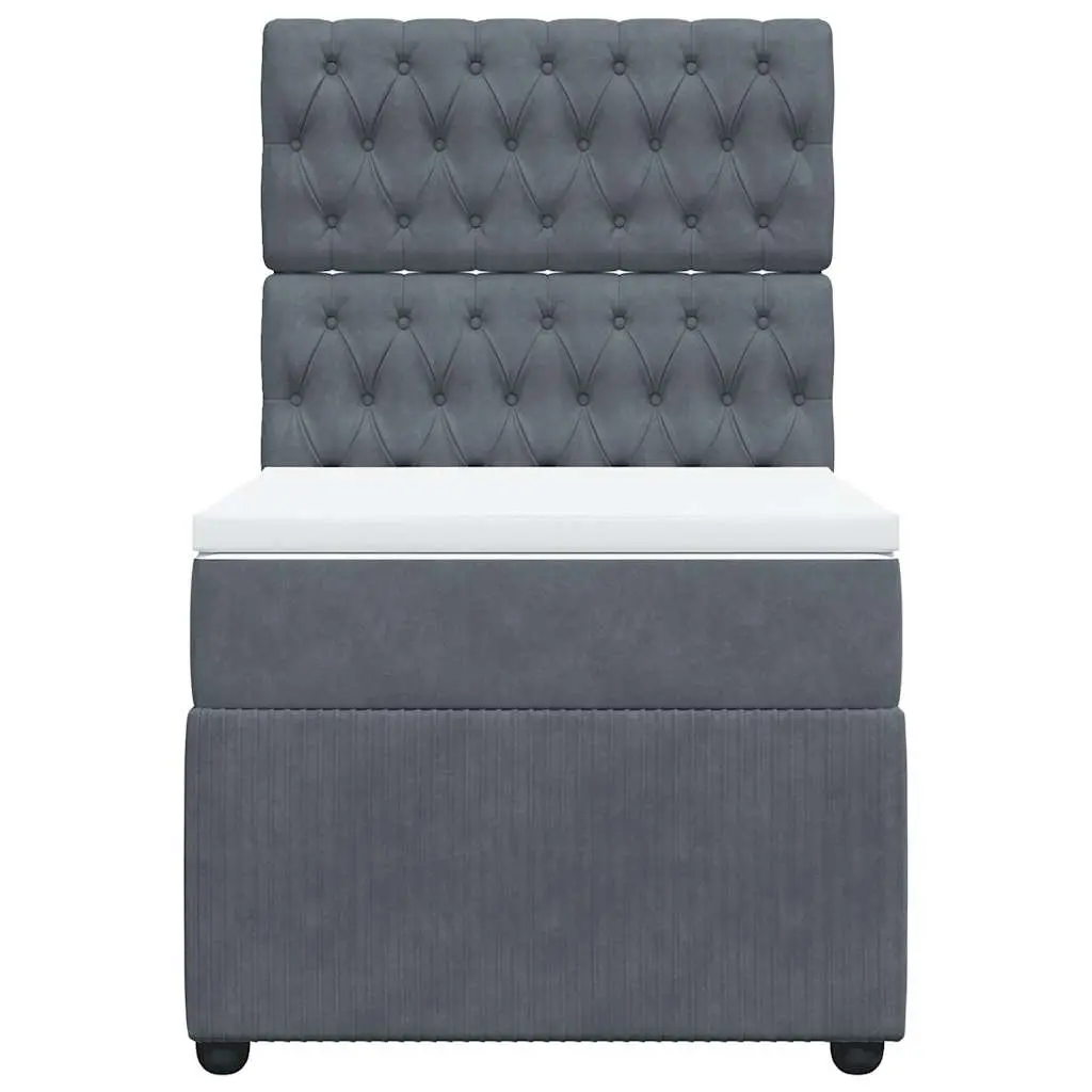 Box Spring Bed Grey Velvet King Single with Pocket Mattress and Adjustable Headboard