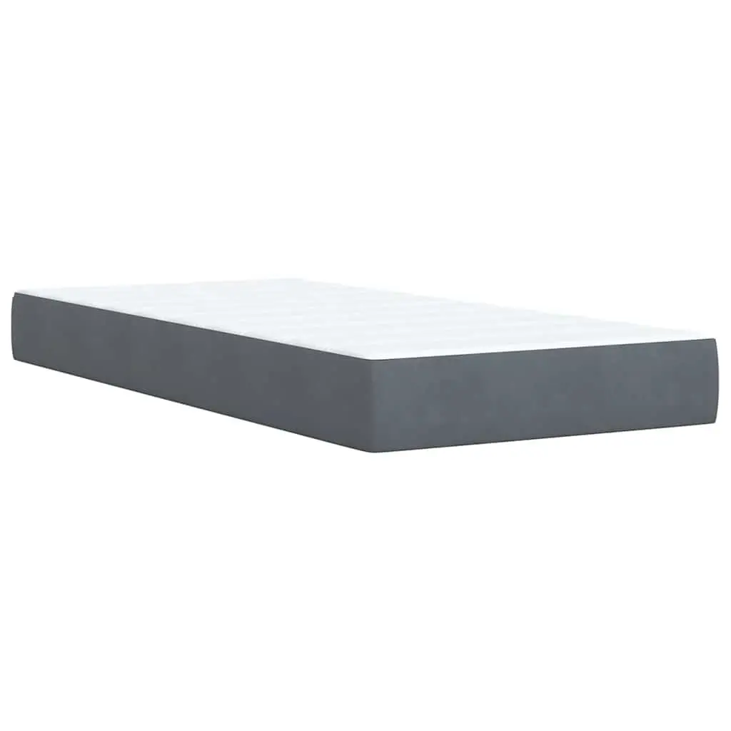 Box Spring Bed Grey Velvet King Single with Pocket Mattress and Adjustable Headboard