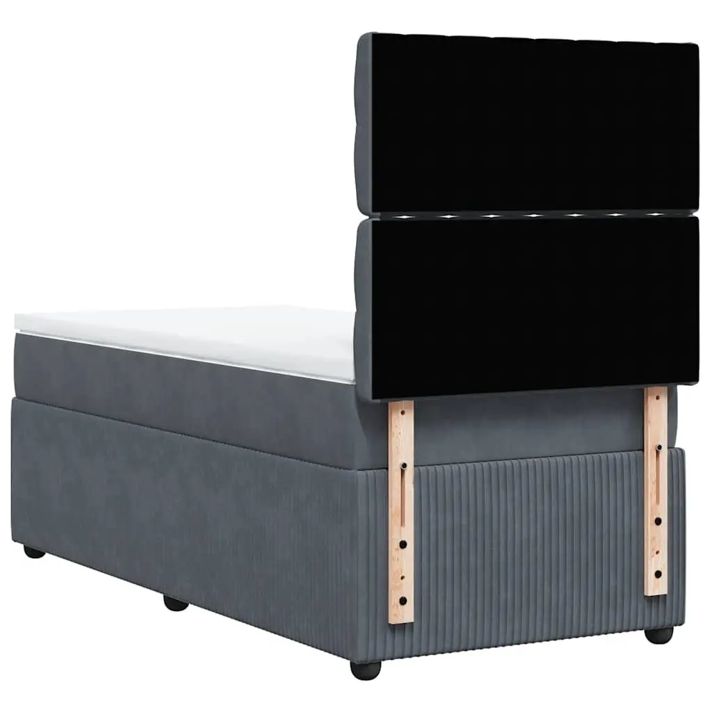 Box Spring Bed Grey Velvet King Single with Pocket Mattress and Adjustable Headboard