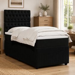 Black Velvet King Single Box Spring Bed with Mattress