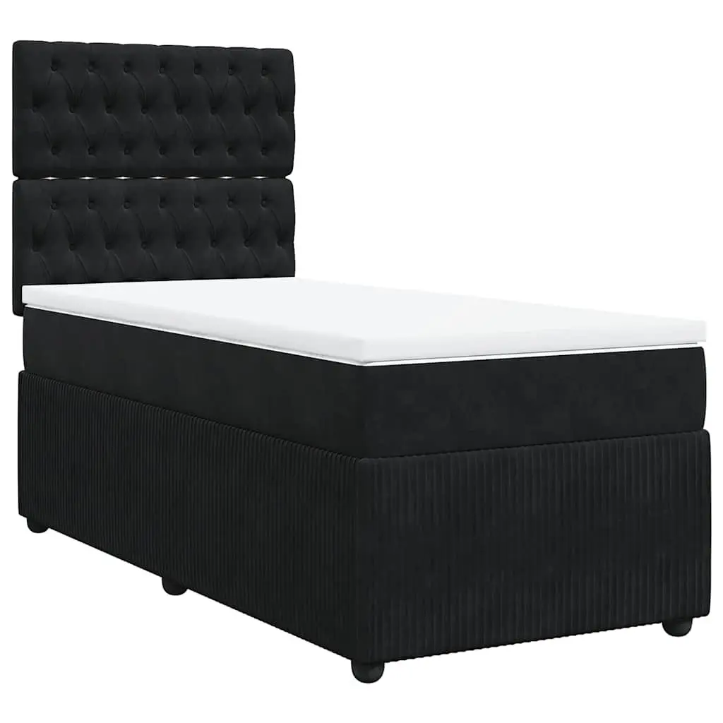Box Spring Bed King Single Black Velvet Pocket Spring Height Adjustable Headboard