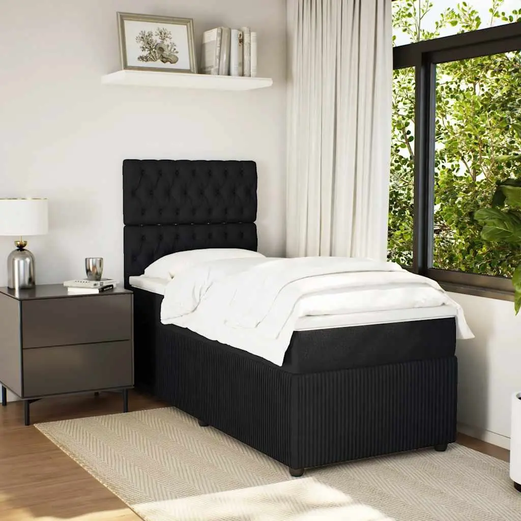 Box Spring Bed King Single Black Velvet Pocket Spring Height Adjustable Headboard