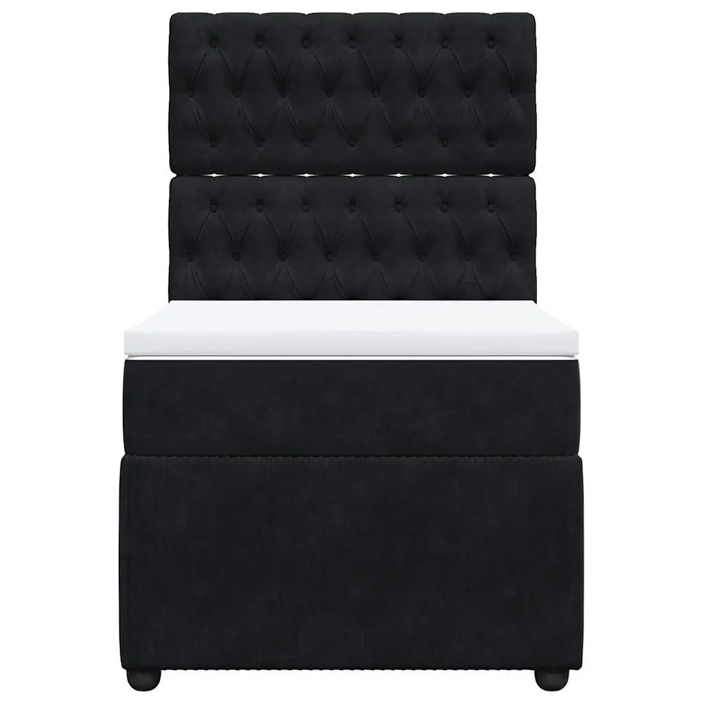 Box Spring Bed King Single Black Velvet Pocket Spring Height Adjustable Headboard