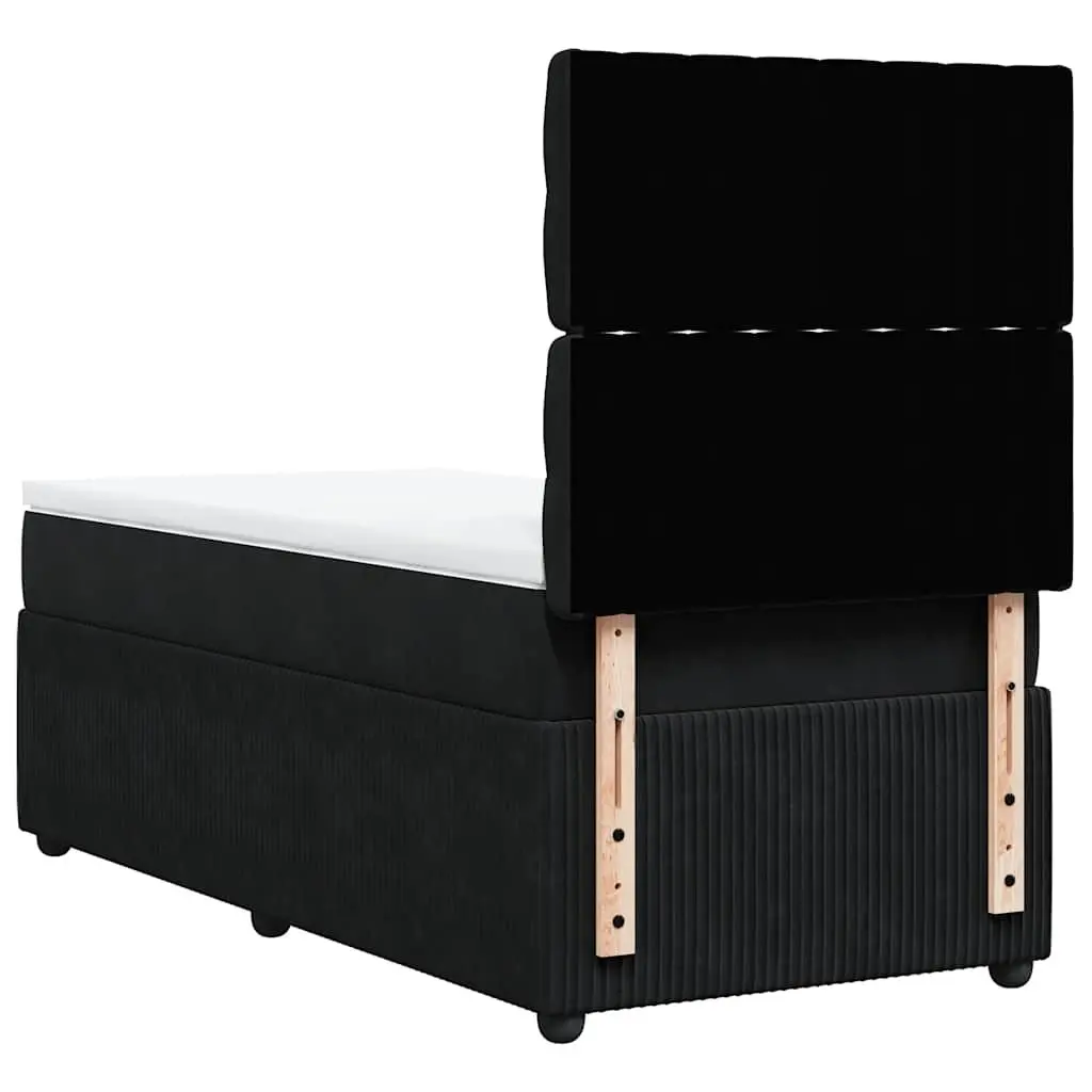 Box Spring Bed King Single Black Velvet Pocket Spring Height Adjustable Headboard