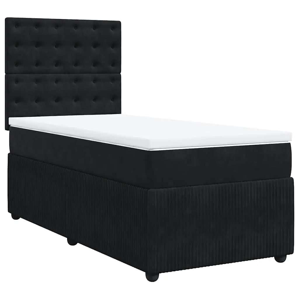 Pocket Spring Mattress Bed with Adjustable Headboard Velvet Frame King Single Black