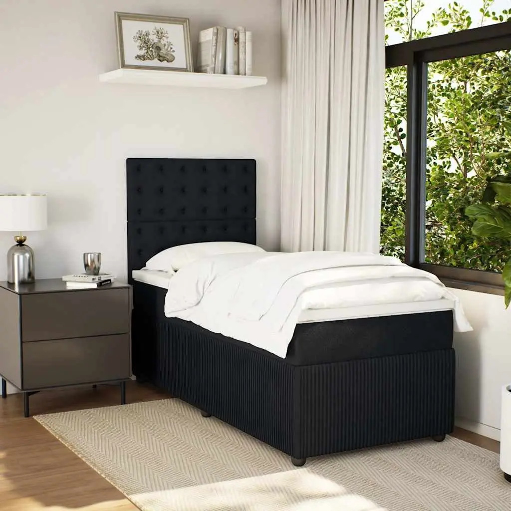 Pocket Spring Mattress Bed with Adjustable Headboard Velvet Frame King Single Black