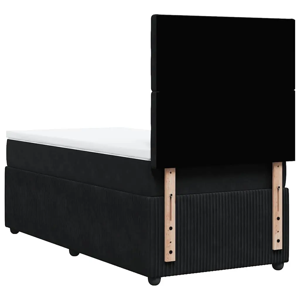 Pocket Spring Mattress Bed with Adjustable Headboard Velvet Frame King Single Black