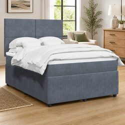 Elegant Grey Velvet Box Spring Bed with Pocket Spring Mattress