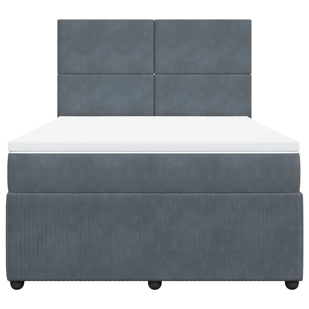 Box Spring Bed Grey Velvet Double Height Adjustable with Pocket Spring Mattress