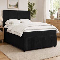 Elegant Black Velvet Box Spring Bed with Pocket Spring Mattress