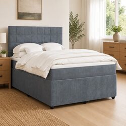 Double Grey Velvet Box Spring Bed with Pocket Mattress