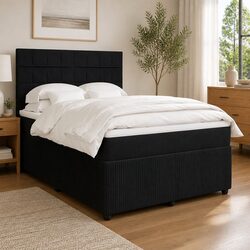 Double Velvet Headboard Box Spring Bed with Pocket Spring Mattress