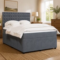 Double Grey Velvet Box Spring Bed with Pocket Sprung Mattress
