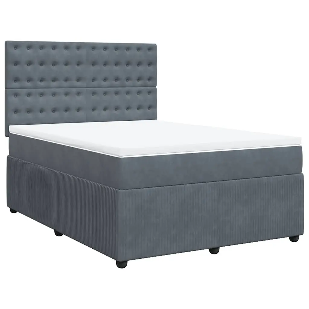 Box Spring Bed Double Grey Velvet Pocket Sprung Mattress Adjustable Headboard
