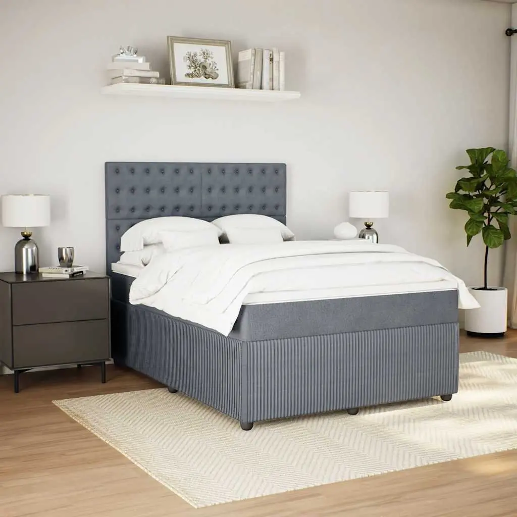 Box Spring Bed Double Grey Velvet Pocket Sprung Mattress Adjustable Headboard