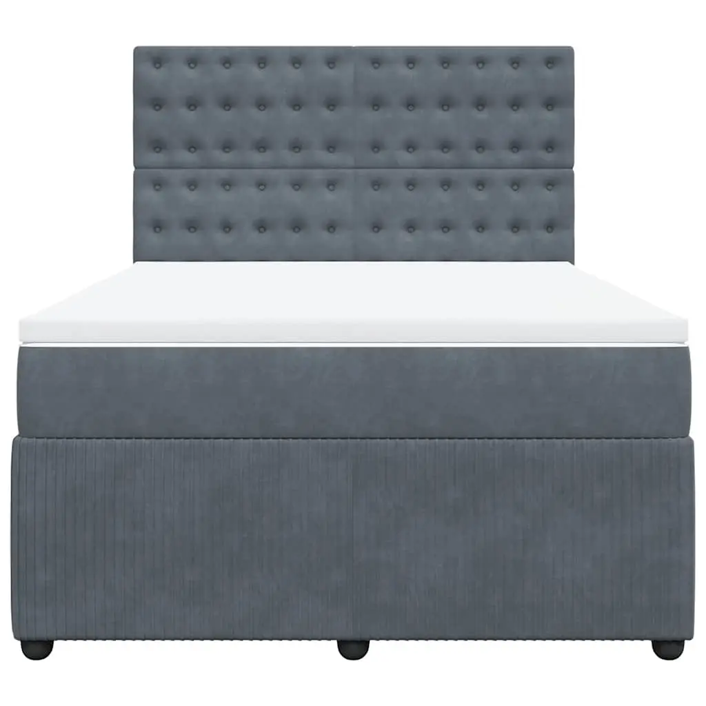 Box Spring Bed Double Grey Velvet Pocket Sprung Mattress Adjustable Headboard