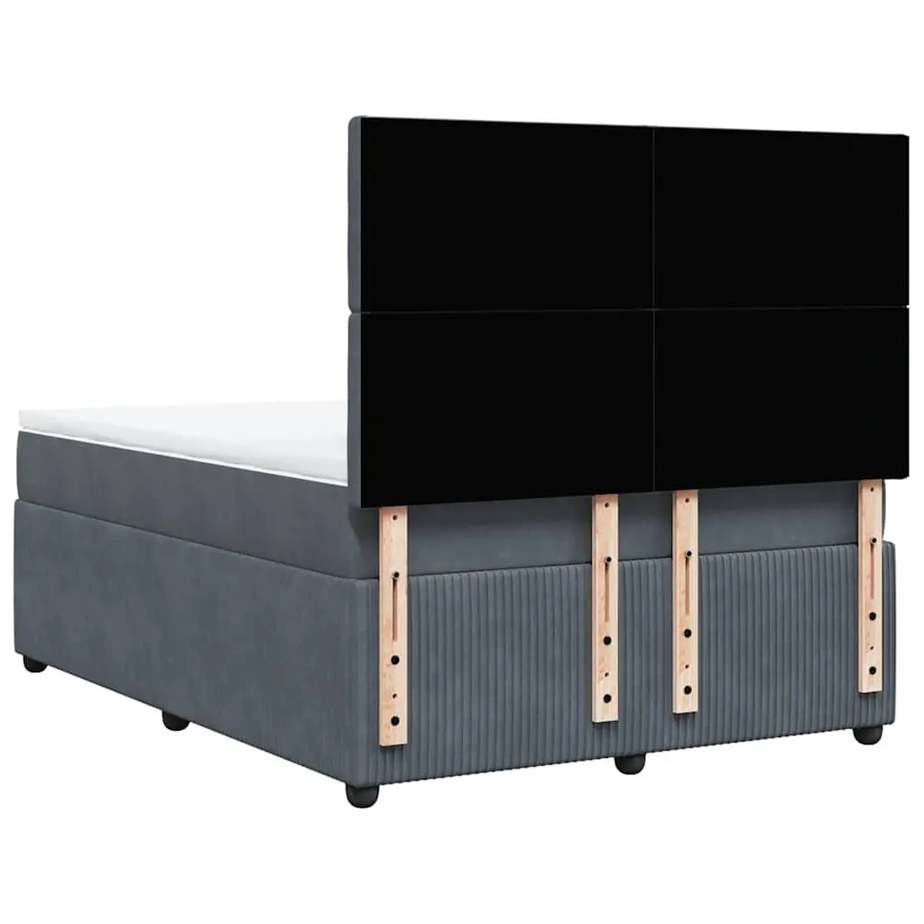 Box Spring Bed Double Grey Velvet Pocket Sprung Mattress Adjustable Headboard