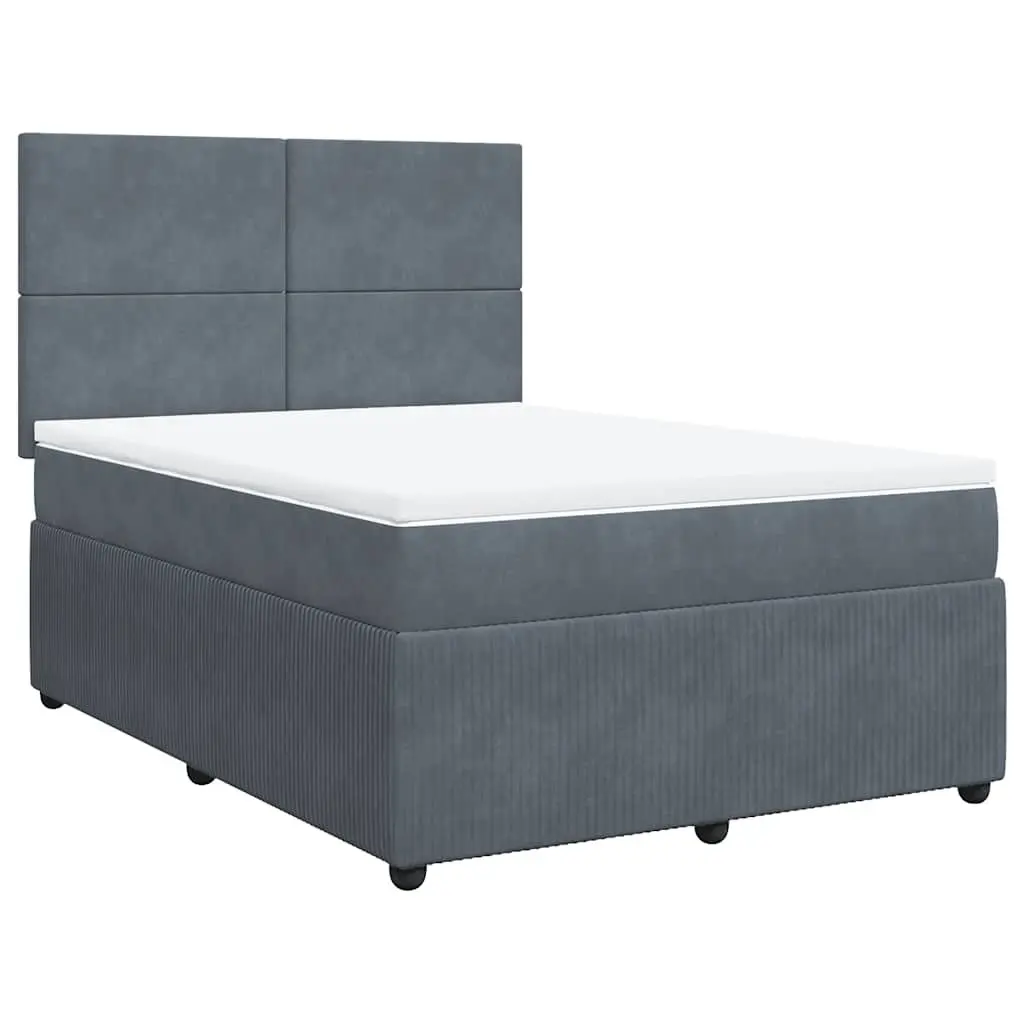 Queen Box Spring Bed Grey Velvet Pocket Spring Mattress Adjustable Headboard