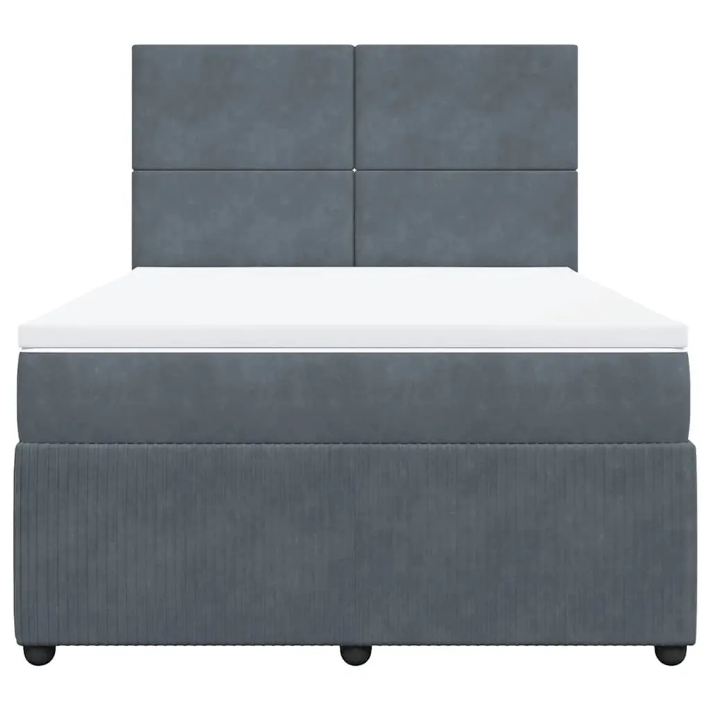 Queen Box Spring Bed Grey Velvet Pocket Spring Mattress Adjustable Headboard