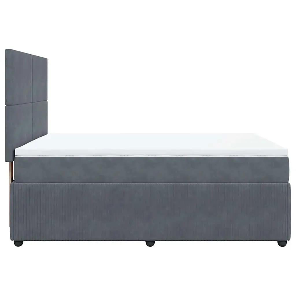 Queen Box Spring Bed Grey Velvet Pocket Spring Mattress Adjustable Headboard