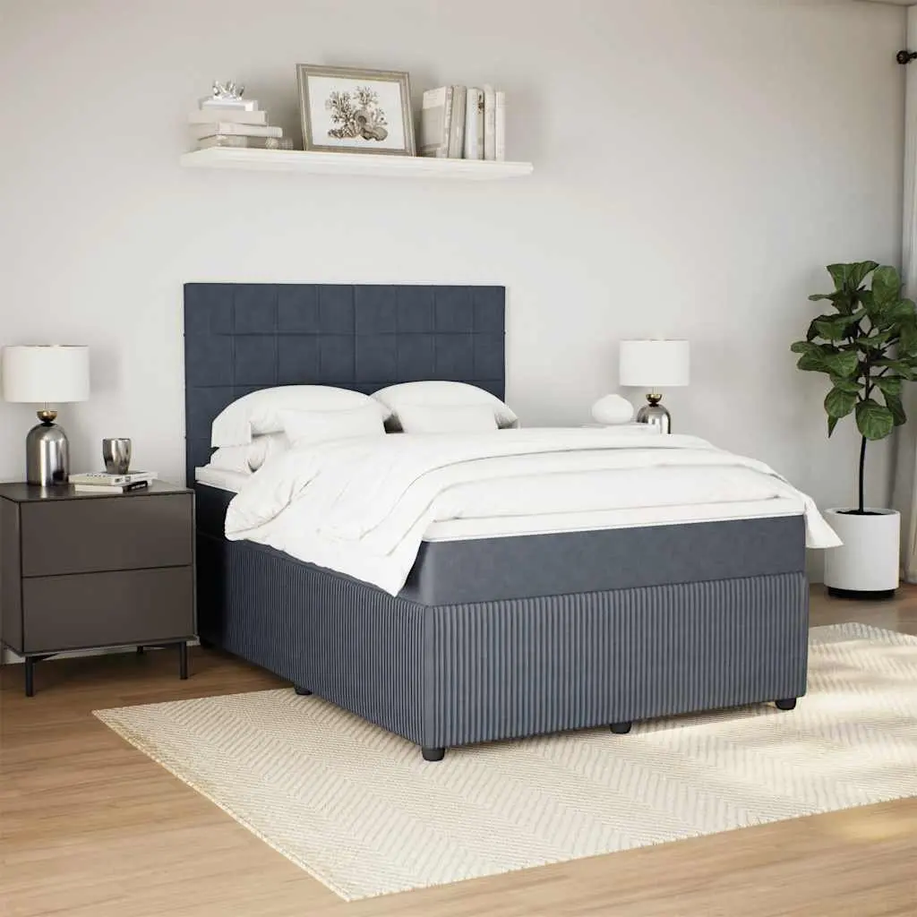 Queen Box Spring Bed Grey Velvet Adjustable Pocket Sprung Mattress